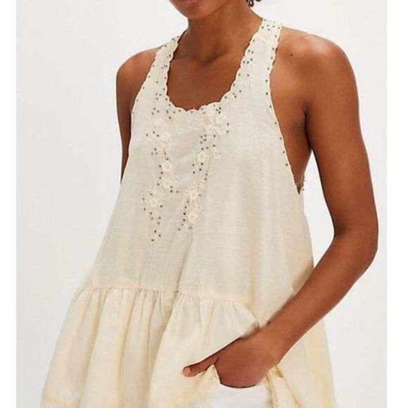 Free People Sunset Treasures Beaded & Embroidered Tunic Top-Ivory - Picture 2 of 11